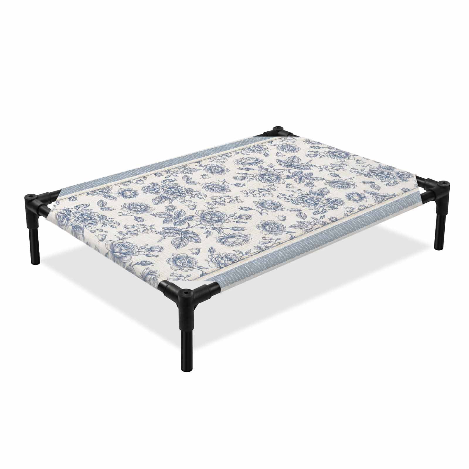 Rustic Metal Rose Blue Rose Blooms Elevated Dog Bed, Rustic Floral Intricate Leaf Vines ...