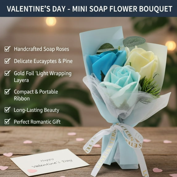 Blue Rose Bouquet, Artificial Scented Rose Flowers for Valentine's Day, Forever Flowers Bouquet, Festive Wedding Party Gift for Girlfriend, Wife, Mom 9.84In (1Pcs)