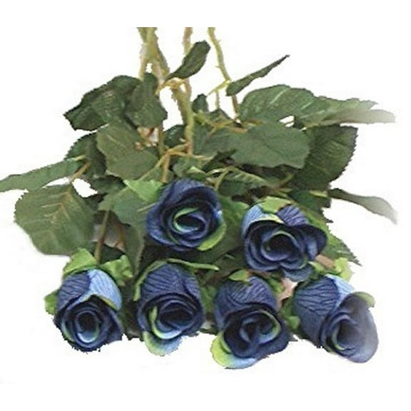 Blue Rose Bud 24in Artificial Polysilk Faux Fake Flower Long Stem for Craft Home Garden Outdoor Bouquet Arrangement Ceremony Wedding Arch Floral Wall Aisle Decor (Blue, Set of 2 Dozen)