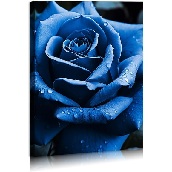 Blue Rose Canvas Wall Art Floral Pictures Wall Decor Flower Bloom Close Up Painting Print Flowers Artwork for Bathroom Bedroom Office Living Room Paintings Decorations Ready to Hang Framed 12"x16"