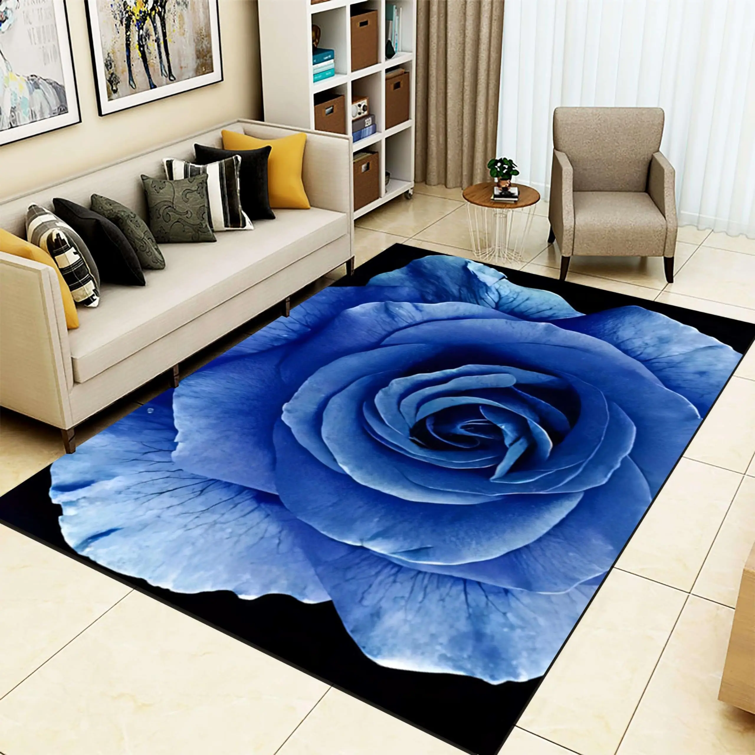 Blue Rose Carpet Romantic Flowers Rug Fantasy Floral Rectangle Area ...