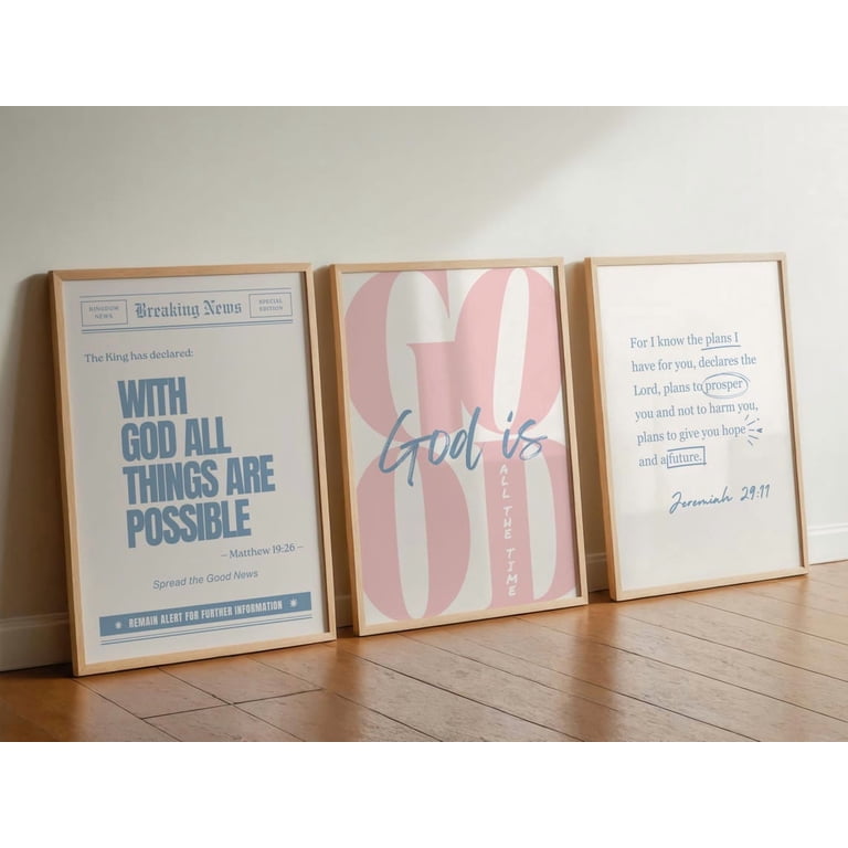Blue Rose Christian Set Of 3 Wall Art Print With God Is Good Jeremiah ...