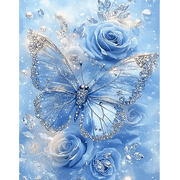 Blue Rose Diamond Art Kits for Adults, Butterfly Diamond Painting Kits for Beginners, DIY 5D Diamond Dots Kits Flowers Gem Art for Home Decor 12x16 inch