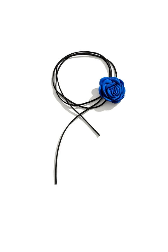 Blue Rose Flower Choker Necklace Big Camellia Floral Collar Choker Necklaces Black Long Velvet Choker for Women Bride