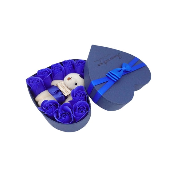 Blue Rose Flower Gift Box For Valentine'S Day, Beautiful Artificial Rose Arrangement For Girlfriend, Birthday, Anniversary, 17X15.5X5 Cm, Blue/Pink Color, Elegant Presentation