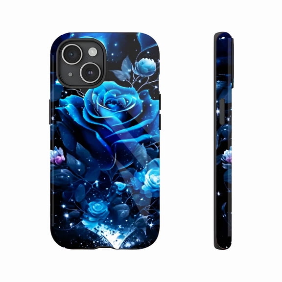 Blue Rose Galaxy Heart Design Protective Phone Case For Women & Men, Romantic Gift Lovers Compatible with iPhone 11/12/13/14/15/16 (Pro Max/Plus)