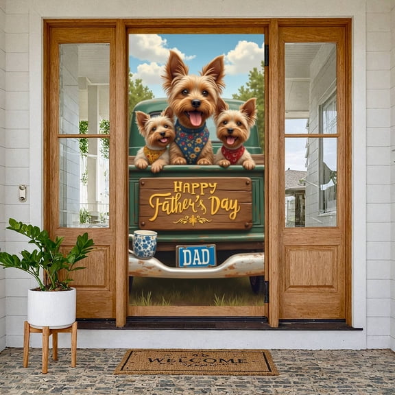 Blue Rose Happy Father's Day Banner Watercolor Father's Day Backdrop Floral Border Daddy Honor Display for Father's Day Party Family Gathering Photo Shoot