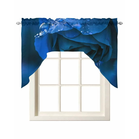 Blue Rose Kitchen Curtains Swag Valance for Windows/Bathroom/Cafe, Elegance Fantasy Flowers Romantic Rod Pocket Drape Panel Swag Curtain Valance for Bedroom/Living Room 55''x36''