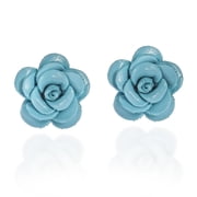 Blue Rose Passion Genuine Leather Post Earrings