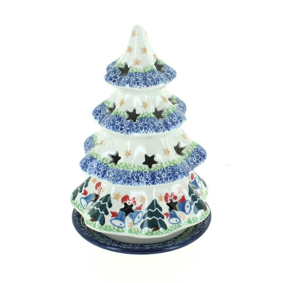 Blue Rose Polish Pottery 513 Ceramika Artystyczna Medium Christmas Tree Luminary