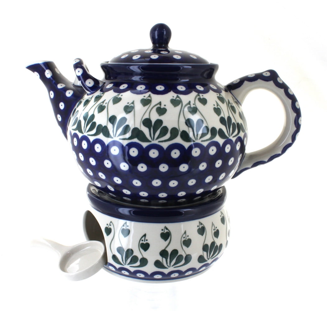 Alyce Blue and White Ceramic Teapot with Warmer