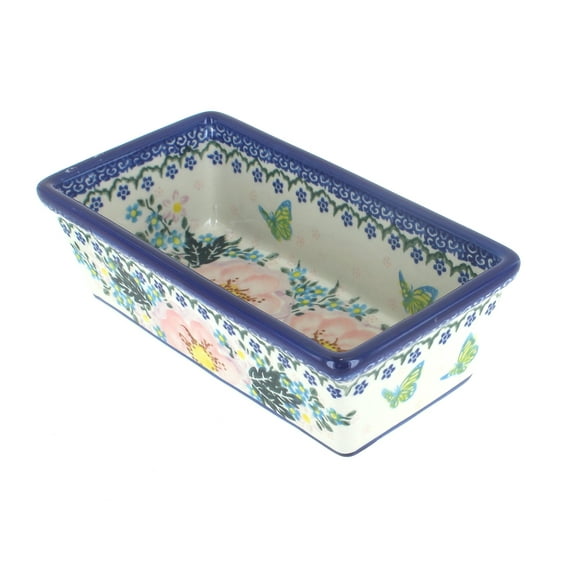 Blue Rose Polish Pottery Apple Blossom Small Loaf Baker