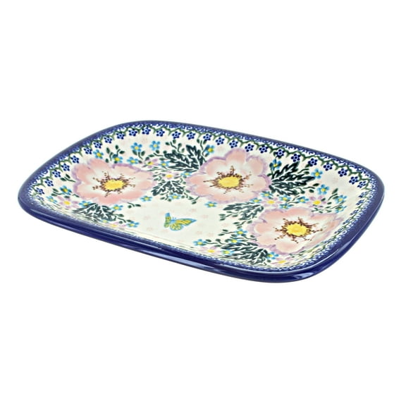 Blue Rose Polish Pottery Apple Blossom Small Rectangular Serving Platter
