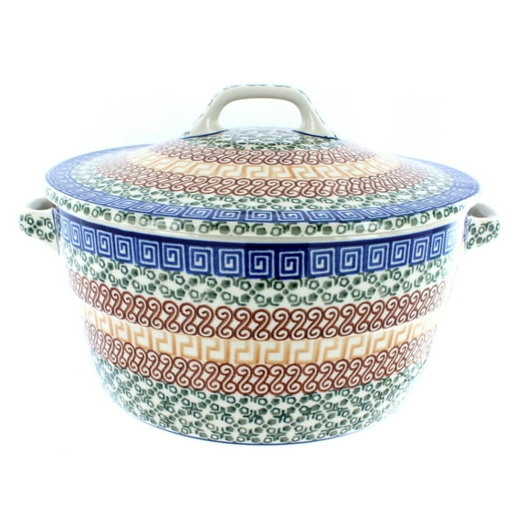 Blue Rose Polish Pottery Athena Covered Round Baker