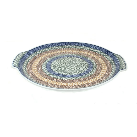 Blue Rose Polish Pottery Athena Round Serving Tray with Handles