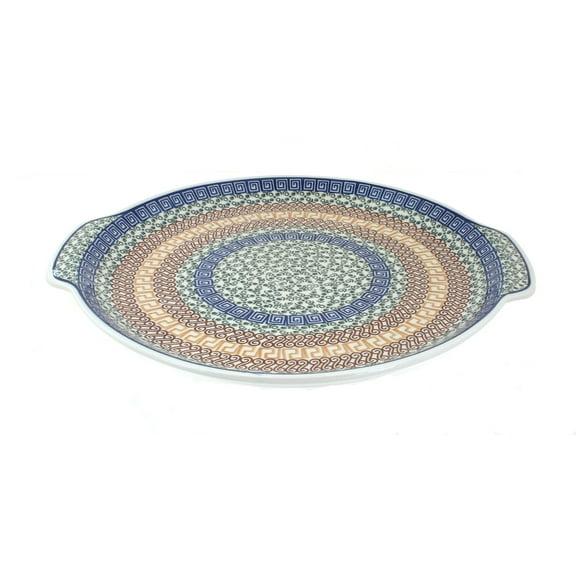 Blue Rose Polish Pottery Athena Round Serving Tray with Handles