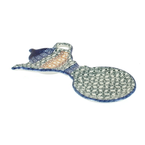 Blue Rose Polish Pottery Athena Tea Bag Holder & Saucer