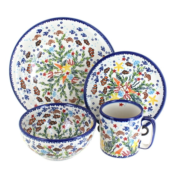 Blue Rose Polish Pottery Atlantis 16PC Dinnerware Set