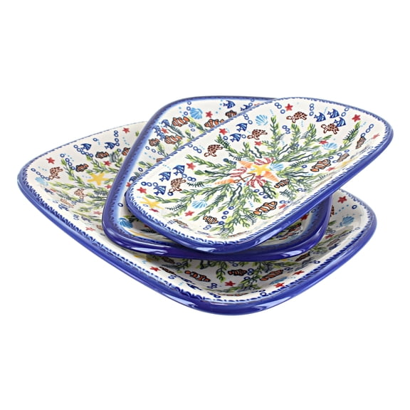 Blue Rose Polish Pottery Atlantis 3 Piece Rectangular Serving Set