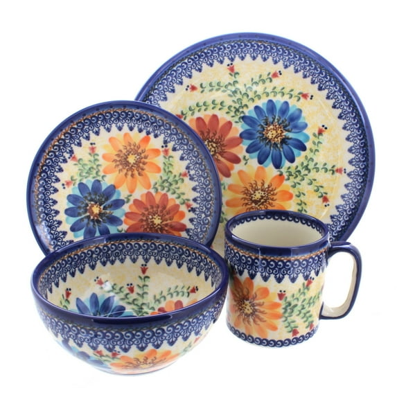Blue Rose Polish Pottery Autumn Burst 16 Piece Dinner Set