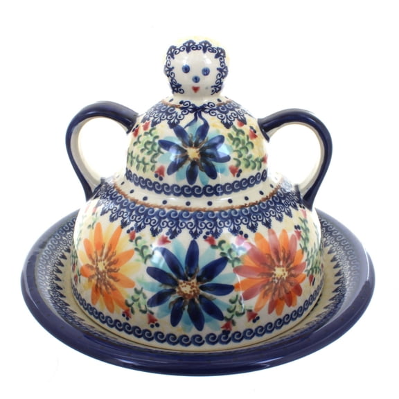 Blue Rose Polish Pottery Autumn Burst Cheese Lady