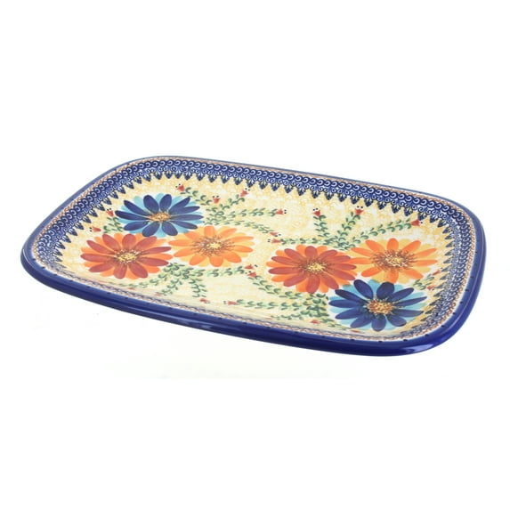 Blue Rose Polish Pottery Autumn Burst Large Rectangular Serving Platter
