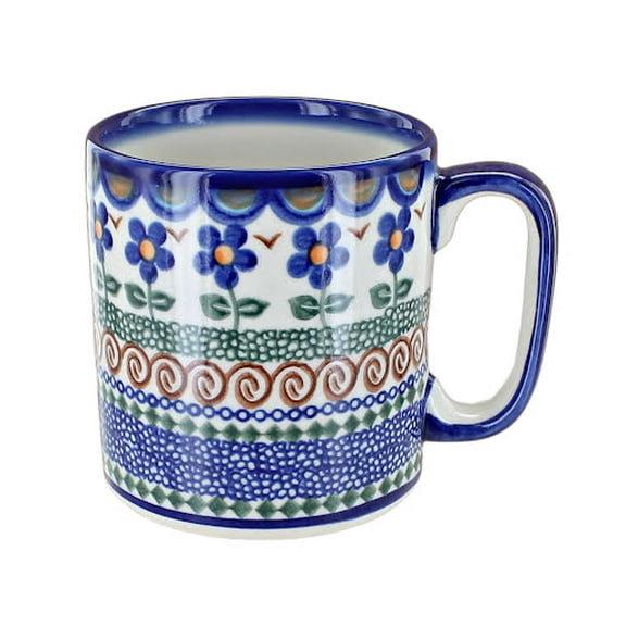 Blue Rose Polish Pottery Aztec Flower Coffee Mug
