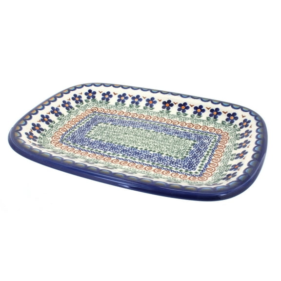 Blue Rose Polish Pottery Aztec Flower Medium Rectangular Serving Platter