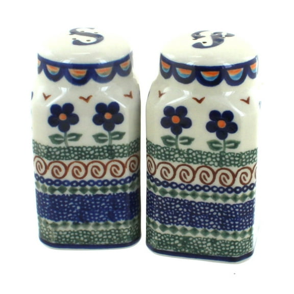 Blue Rose Polish Pottery Aztec Flower Salt & Pepper Shakers