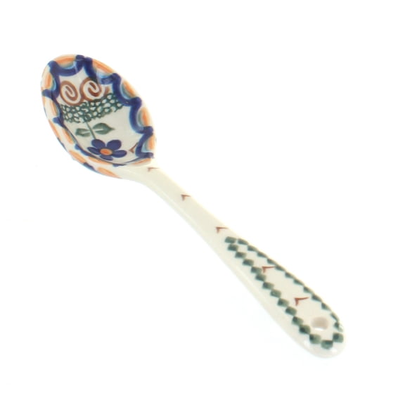 Blue Rose Polish Pottery Aztec Flower Soup Spoon