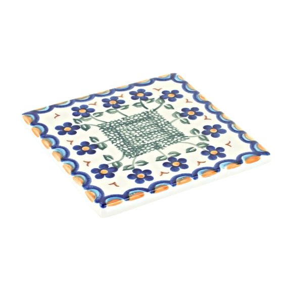 Blue Rose Polish Pottery Aztec Flower Tile