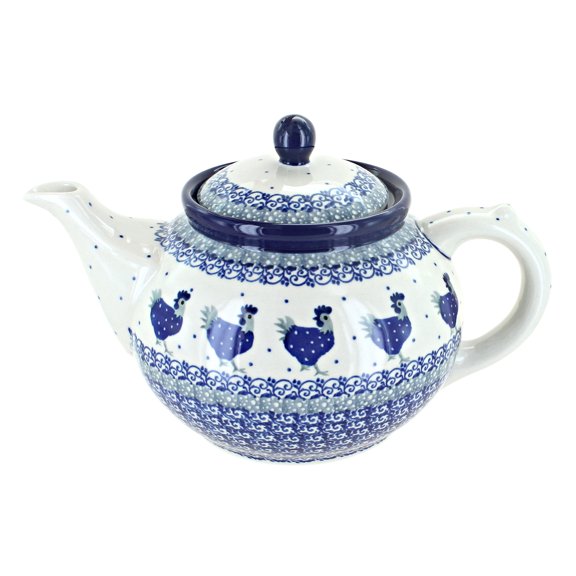 Blue Rose Polish Pottery Barnyard Rooster Medium Teapot