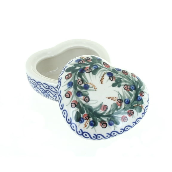 Blue Rose Polish Pottery Berry Heart Box