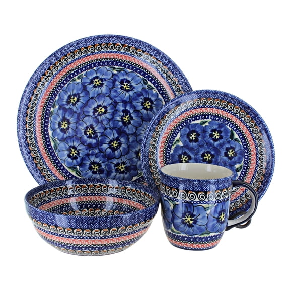 Blue Rose Polish Pottery Blue Art 4 Piece Place Setting - Service for 1