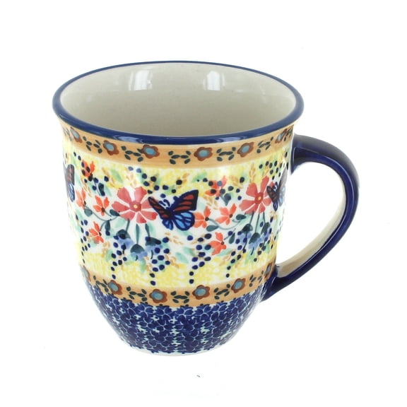 Blue Rose Polish Pottery Blue Butterfly Breakfast Mug