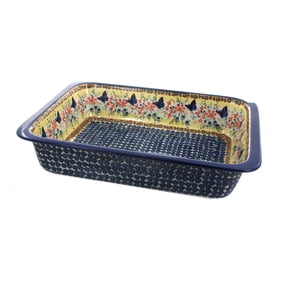 Blue Rose Polish Pottery Blue Butterfly Large Rectangular Baker