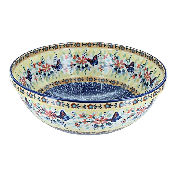 Blue Rose Polish Pottery Blue Butterfly Large Serving Bowl