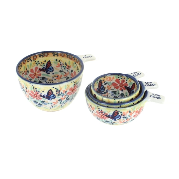 Blue Rose Polish Pottery Blue Butterfly Measuring Cup Set