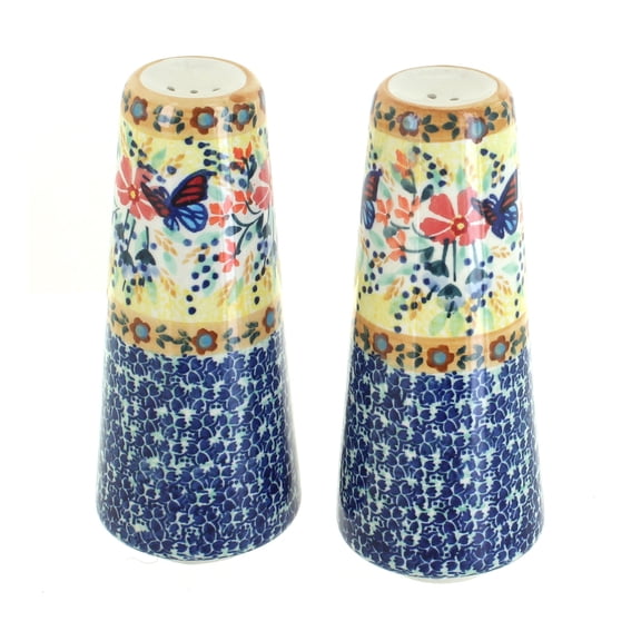 Blue Rose Polish Pottery Blue Butterfly Salt & Pepper Shakers
