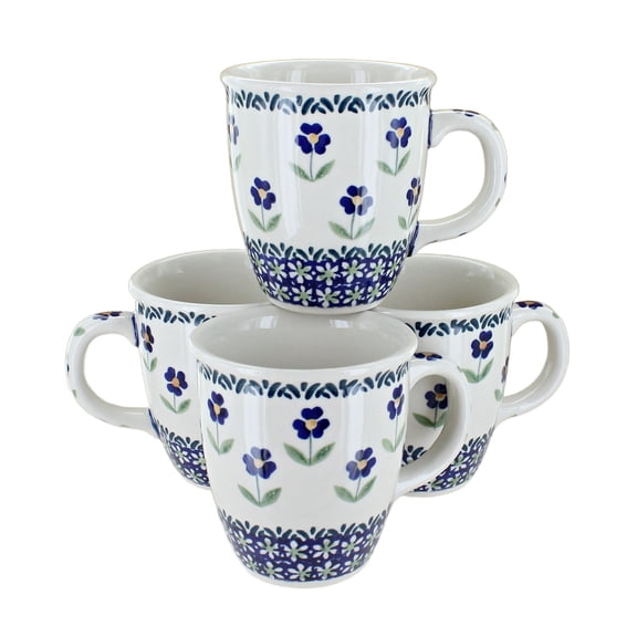 Blue Rose Polish Pottery Blue Daisy 4 Piece Mug Set