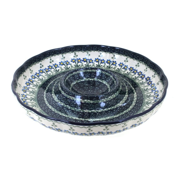 Blue Rose Polish Pottery Blue Posy Chip & Dip Plate