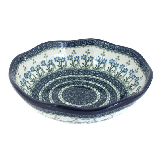 Blue Rose Polish Pottery Blue Posy Large Scallop Bowl