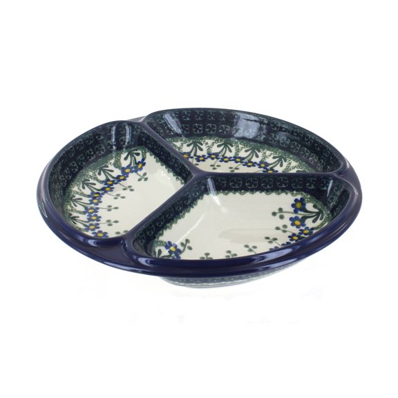 Blue Rose Polish Pottery Blue Posy Three Part Divided Dish
