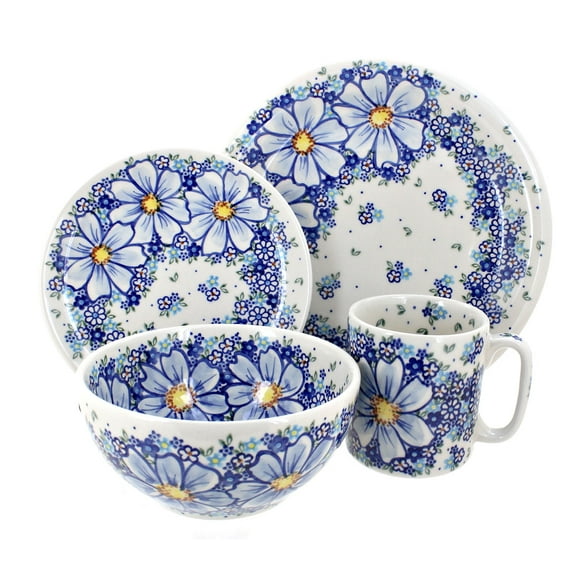 Blue Rose Polish Pottery Blue Starflower 4 PiecePlace Setting - Service for 1