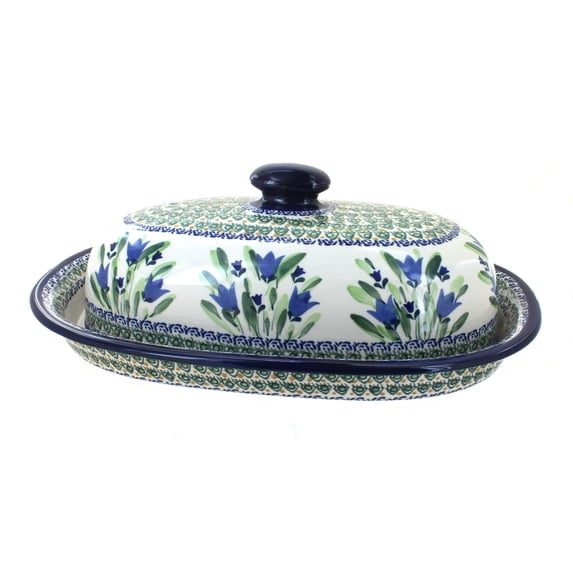 Blue Rose Polish Pottery Blue Tulip Bread Container