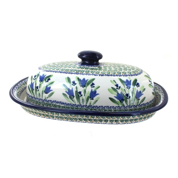 Blue Rose Polish Pottery Blue Tulip Bread Container