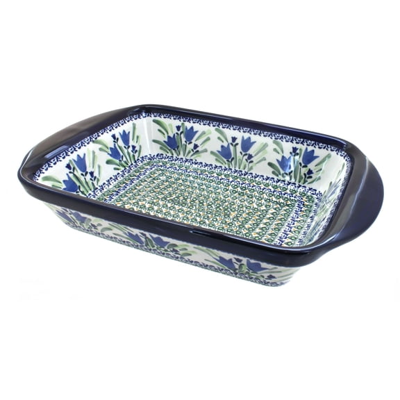 Blue Rose Polish Pottery Blue Tulip Large Rectangular Baker