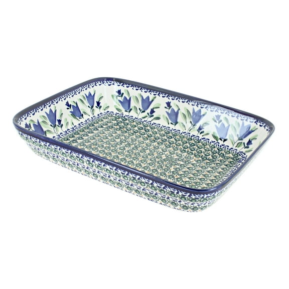 Blue Rose Polish Pottery Blue Tulip Medium Rectangular Baker