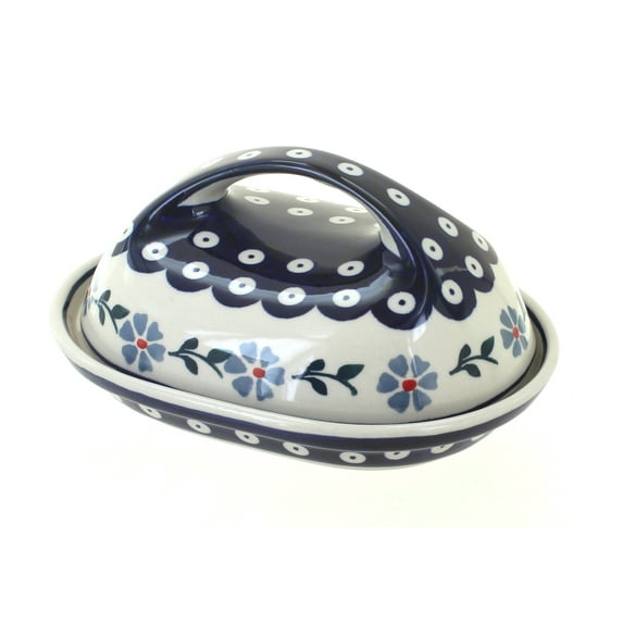 Blue Rose Polish Pottery Blue Violet Butter Dish with Handle