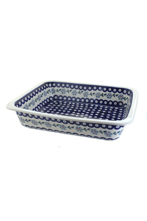 Blue Rose Polish Pottery Blue Violet Large Rectangular Baker